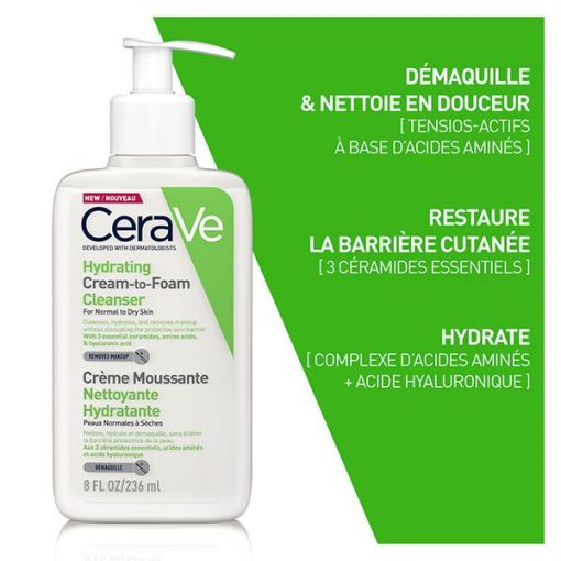 CeraVe Crème Moussante Nettoyante Hydratante Peau Normale à Sèche | 236ml – Image 3