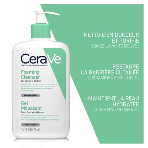 CeraVe Gel Moussant Nettoyant Peau Normale à Grasse | 473ml – Image 2