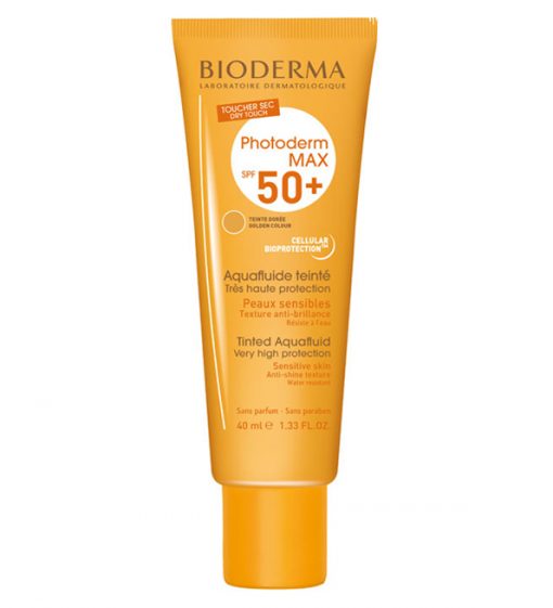 Bioderma Photoderm Max Aquafluide Dorée Spf 50+ | Fluide solaire SPF 50+ teinte dorée | 40 ml